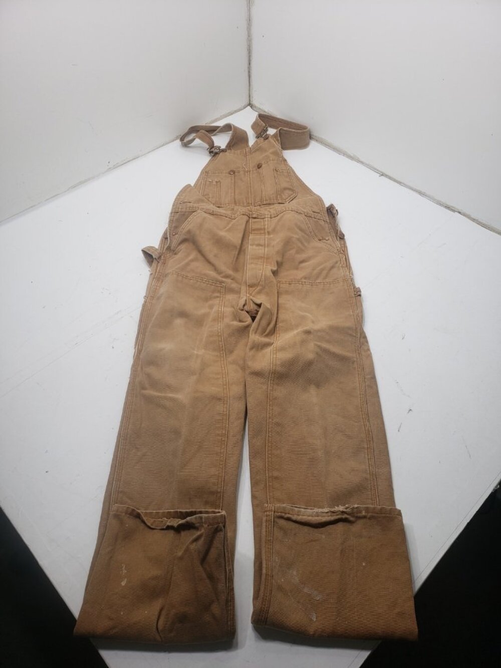 Round House Bib Overalls Double Knee Tan Made In USA Workwear Unknown Size